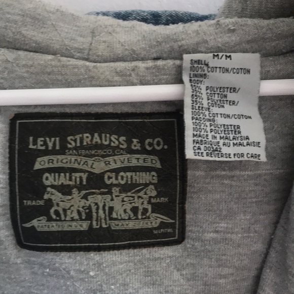 Vtg Levi’s Denim Hooded Mid Weight Jacket Fully Lined w/ Drawstring Waist Sz M - Picture 9 of 10